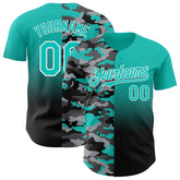 Custom Aqua Black-White Half Camo Ombre Authentic Baseball Jersey