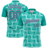 Custom Aqua Ice Blue-Pink Geometric Block Diagonal Line Hatching Performance Polo Shirt