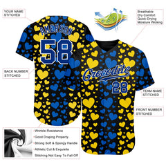 Custom 3D Pattern Design Hearts Painted In The Colors Of The Ukrainian Flag Authentic Baseball Jersey