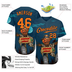 Custom 3D Pattern Halloween Pumpkins Horror Night Authentic Baseball Jersey