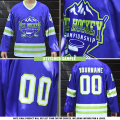 Custom Aqua Neon Yellow-Pea Green 3D Pattern Gradient Hawaii Tropical Palm Trees Hockey Lace Neck Jersey