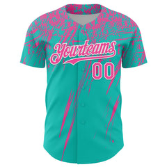 Custom Aqua Pink-White Distressed Scratch Brush Stroke Authentic Baseball Jersey