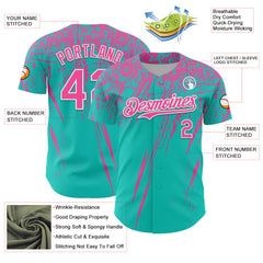 Custom Aqua Pink-White Distressed Scratch Brush Stroke Authentic Baseball Jersey