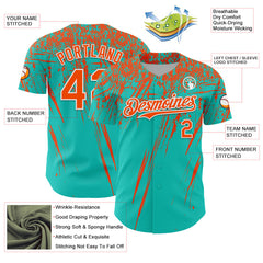 Custom Aqua Orange-White Distressed Scratch Brush Stroke Authentic Baseball Jersey