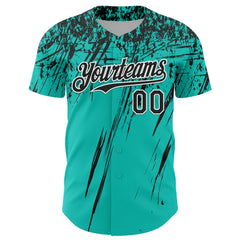 Custom Aqua Black-White Distressed Scratch Brush Stroke Authentic Baseball Jersey