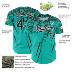 Custom Aqua Black-White Distressed Scratch Brush Stroke Authentic Baseball Jersey