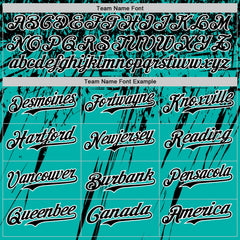 Custom Aqua Black-White Distressed Scratch Brush Stroke Authentic Baseball Jersey