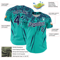 Custom Aqua Navy-White Distressed Scratch Brush Stroke Authentic Baseball Jersey
