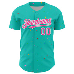 Custom Aqua Black-White 3D Pattern Design Confetti Colorful Speckle Authentic Baseball Jersey