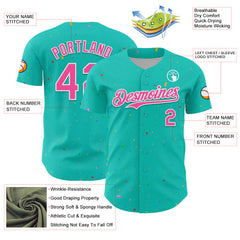 Custom Aqua Black-White 3D Pattern Design Confetti Colorful Speckle Authentic Baseball Jersey