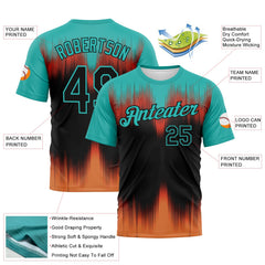 Custom Aqua Black-Bay Orange 3D Pattern Bermuda Playa Fade Effect Performance T-Shirt