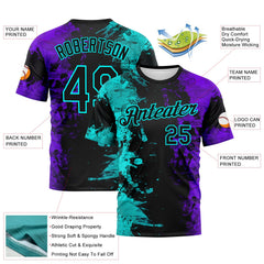 Custom Aqua Black-Purple 3D Pattern Ink Splash Duotono Style Performance T-Shirt