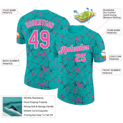 Custom Aqua Pink Gray-White Abstract Network Crackle Performance T-Shirt