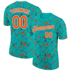 Custom Aqua Orange Gray-White Abstract Network Crackle Performance T-Shirt