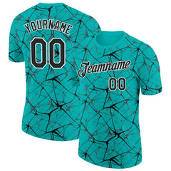 Custom Aqua Black Gray-White Abstract Network Crackle Performance T-Shirt