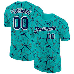 Custom Aqua Navy Gray-White Abstract Network Crackle Performance T-Shirt