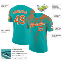 Custom Aqua Orange-White Distressed Scratch Brush Stroke Performance T-Shirt
