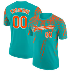 Custom Aqua Orange-White Distressed Scratch Brush Stroke Performance T-Shirt