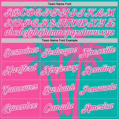 Custom Aqua Pink-White Hawaii Tropical Coastal Palm Trees Performance T-Shirt