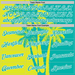 Custom Aqua Neon Yellow-White Hawaii Tropical Coastal Palm Trees Performance T-Shirt