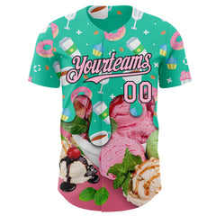 Custom Aqua Light Pink-Black Ice Cream Cake Donut Foodie Dessert Authentic Baseball Jersey