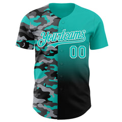 Custom Aqua Black-White Half Camo Ombre Authentic Baseball Jersey