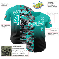 Custom Aqua Black-White Half Camo Ombre Authentic Baseball Jersey