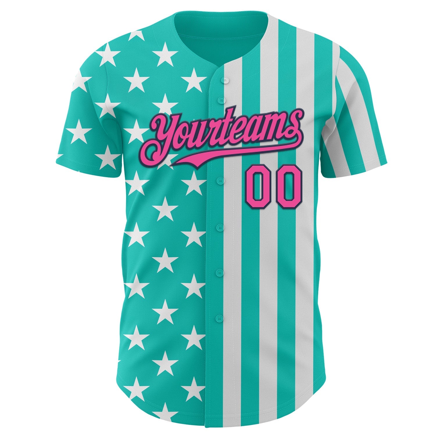 Custom Aqua Pink White-Navy USA Flag Patriotic Split Stars and Stripes Authentic Baseball Jersey