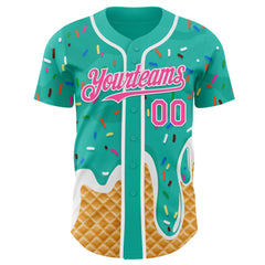 Custom Aqua Pink-White Ice Cream Waffle Foodie Dessert Authentic Baseball Jersey