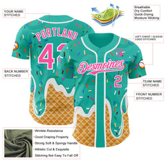 Custom Aqua Pink-White Ice Cream Waffle Foodie Dessert Authentic Baseball Jersey