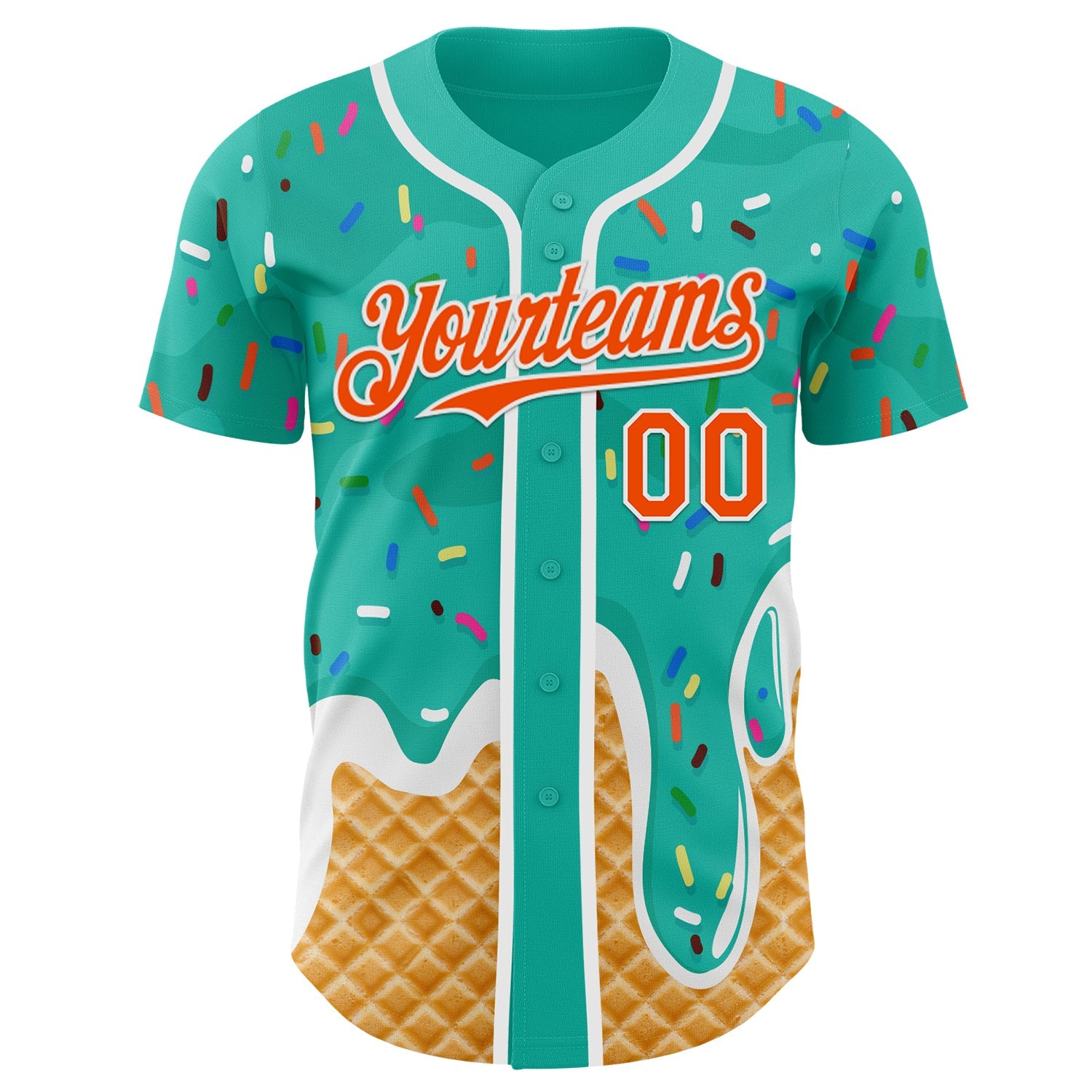 Custom Aqua Orange-White Ice Cream Waffle Foodie Dessert Authentic Baseball Jersey