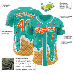 Custom Aqua Orange-White Ice Cream Waffle Foodie Dessert Authentic Baseball Jersey