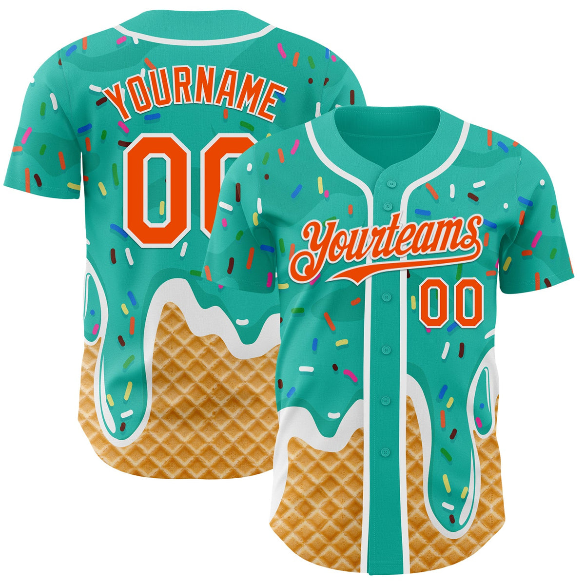 Custom Aqua Orange-White Ice Cream Waffle Foodie Dessert Authentic Baseball Jersey