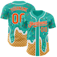 Custom Aqua Orange-White Ice Cream Waffle Foodie Dessert Authentic Baseball Jersey