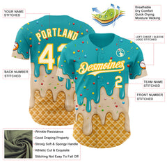 Custom Aqua Cream-Gold Ice Cream Waffle Foodie Dessert Authentic Baseball Jersey