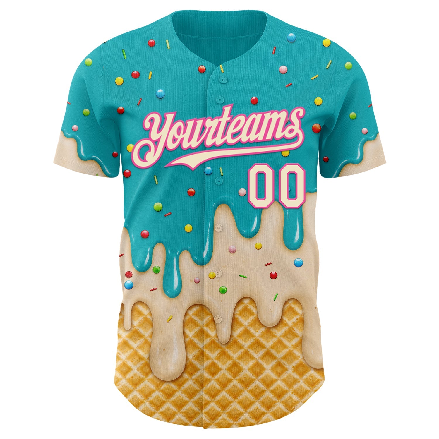 Custom Aqua Cream-Pink Ice Cream Waffle Foodie Dessert Authentic Baseball Jersey