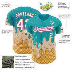 Custom Aqua Cream-Pink Ice Cream Waffle Foodie Dessert Authentic Baseball Jersey