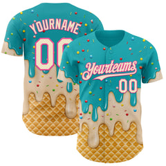 Custom Aqua Cream-Pink Ice Cream Waffle Foodie Dessert Authentic Baseball Jersey