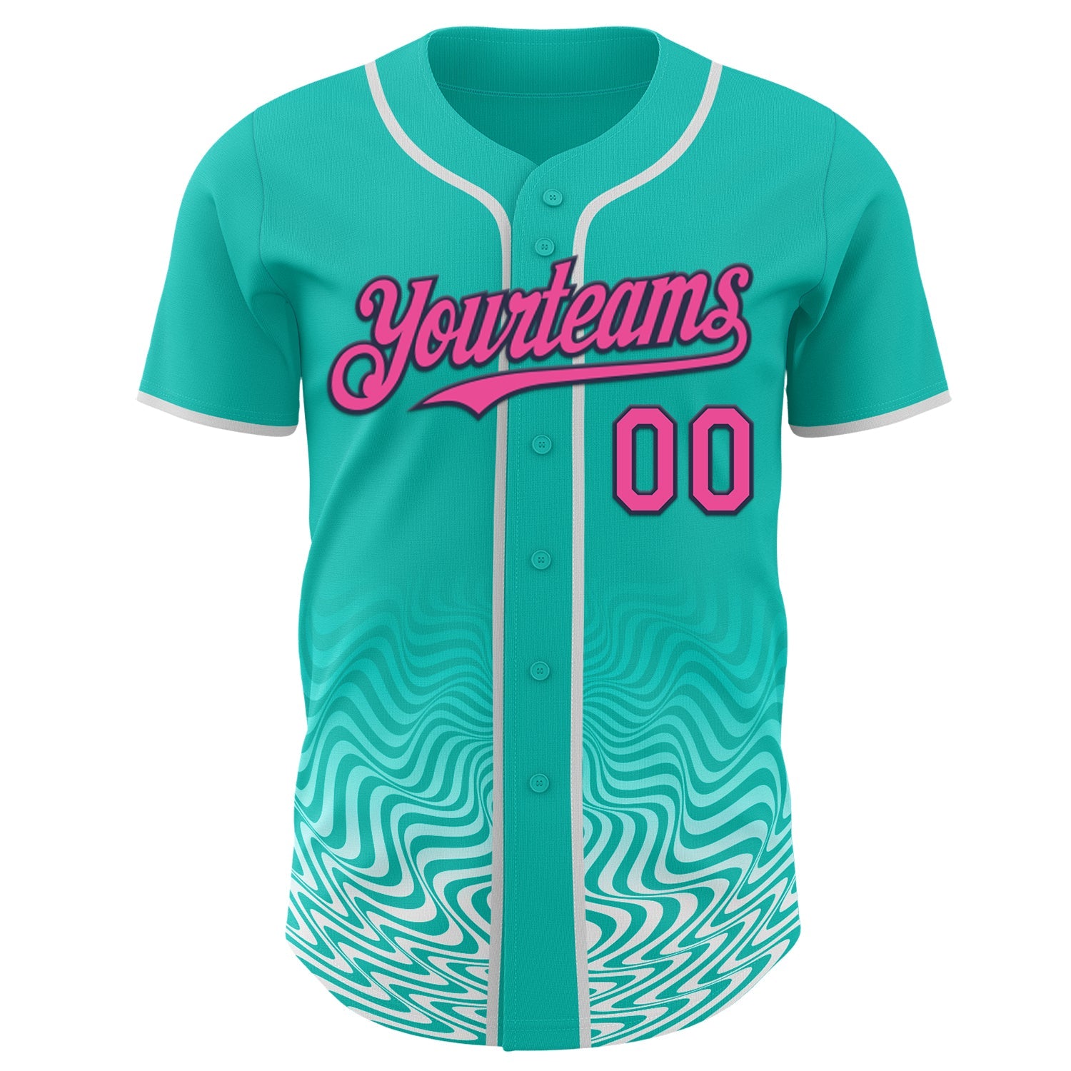 Custom Aqua Pink White-Navy Fluid Wave Psychedelic Swirl Authentic Baseball Jersey