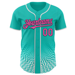 Custom Aqua Pink White-Navy Fluid Wave Psychedelic Swirl Authentic Baseball Jersey