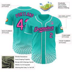 Custom Aqua Pink White-Navy Fluid Wave Psychedelic Swirl Authentic Baseball Jersey