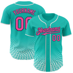 Custom Aqua Pink White-Navy Fluid Wave Psychedelic Swirl Authentic Baseball Jersey