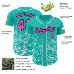 Custom Aqua Pink White-Navy Fluid Liquid Wave Splatter Authentic Baseball Jersey