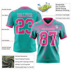 Custom Aqua Pink-White Authentic Distressed Scratch Brush Stroke Football Jersey