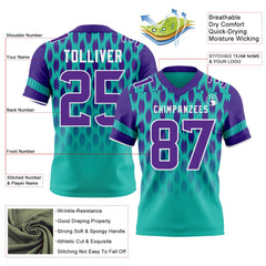 Custom Aqua Purple-White Authentic Geometric Pixel Grid Fade Football Jersey