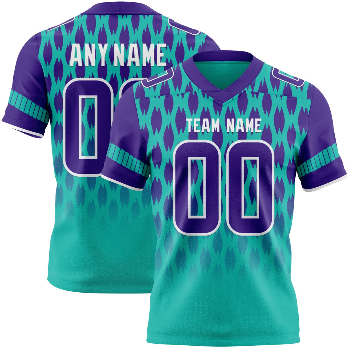 Custom Aqua Purple-White Authentic Geometric Pixel Grid Fade Football Jersey