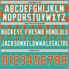 Custom Aqua Orange-White Authentic Geometric Pixel Grid Fade Football Jersey