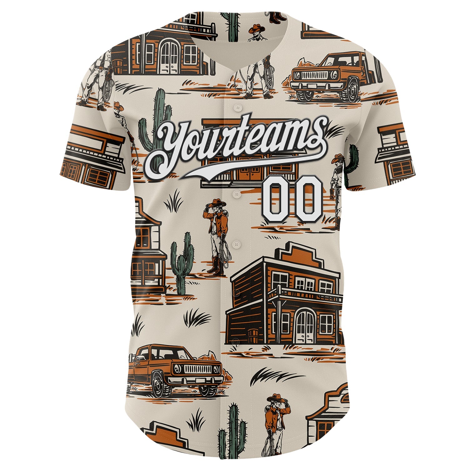 Custom  City Cream White-Black West Cowboy Americana Road Trip Authentic Baseball Jersey