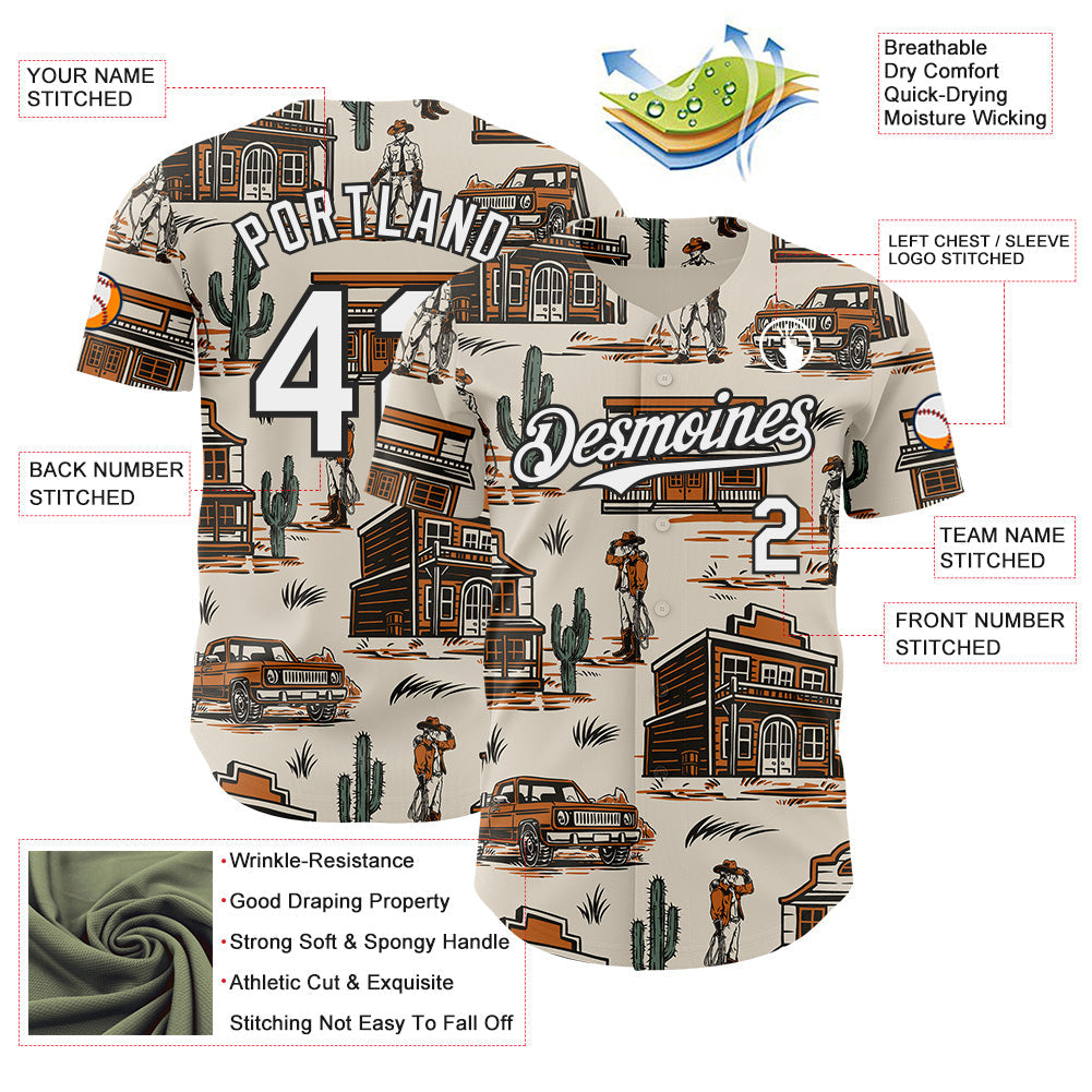 Custom  City Cream White-Black West Cowboy Americana Road Trip Authentic Baseball Jersey