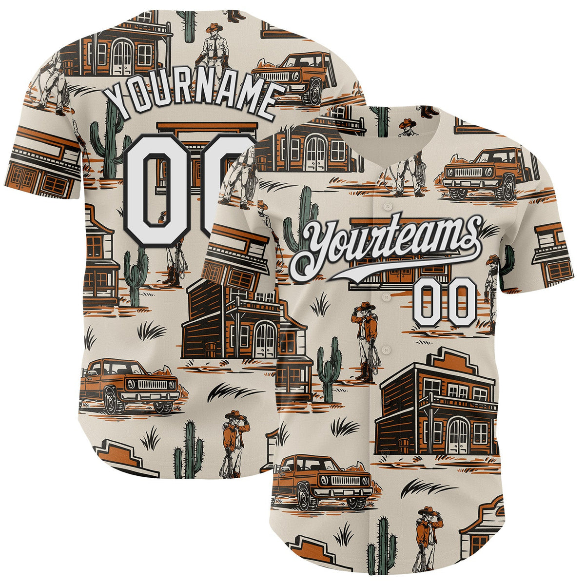 Custom  City Cream White-Black West Cowboy Americana Road Trip Authentic Baseball Jersey